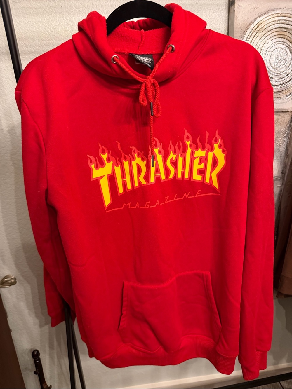 Thrasher Red Hoodie with Yellow Flame Logo